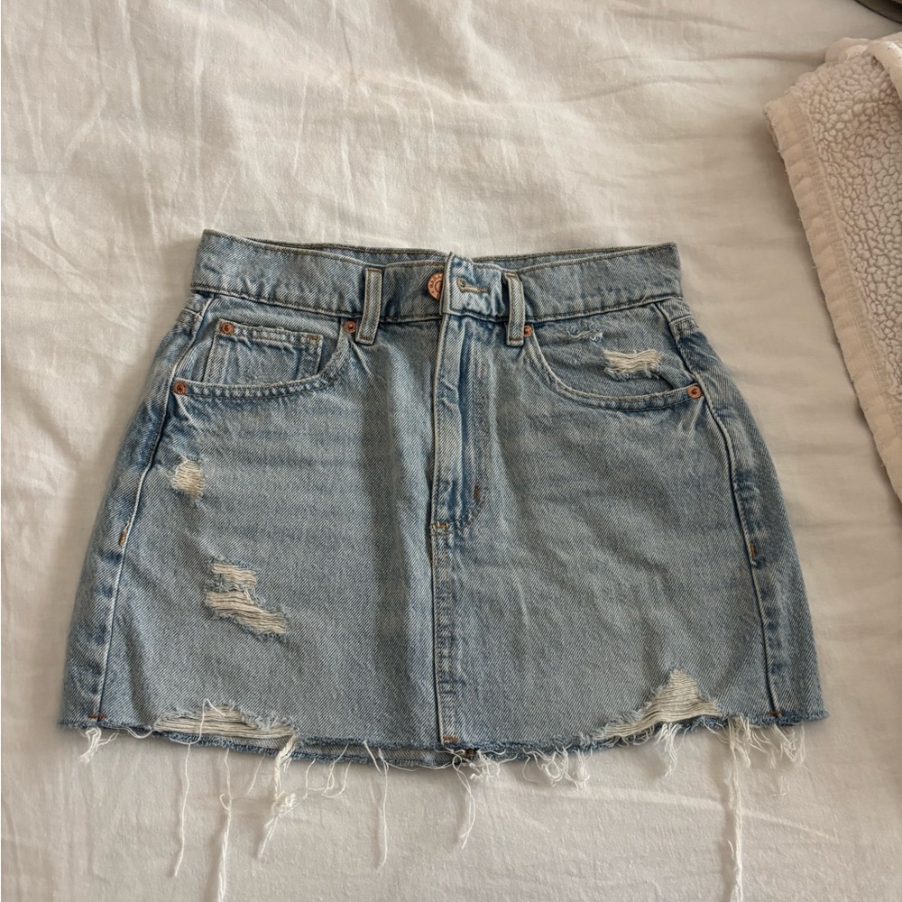 Garage Light Blue Distressed Mini Skirt